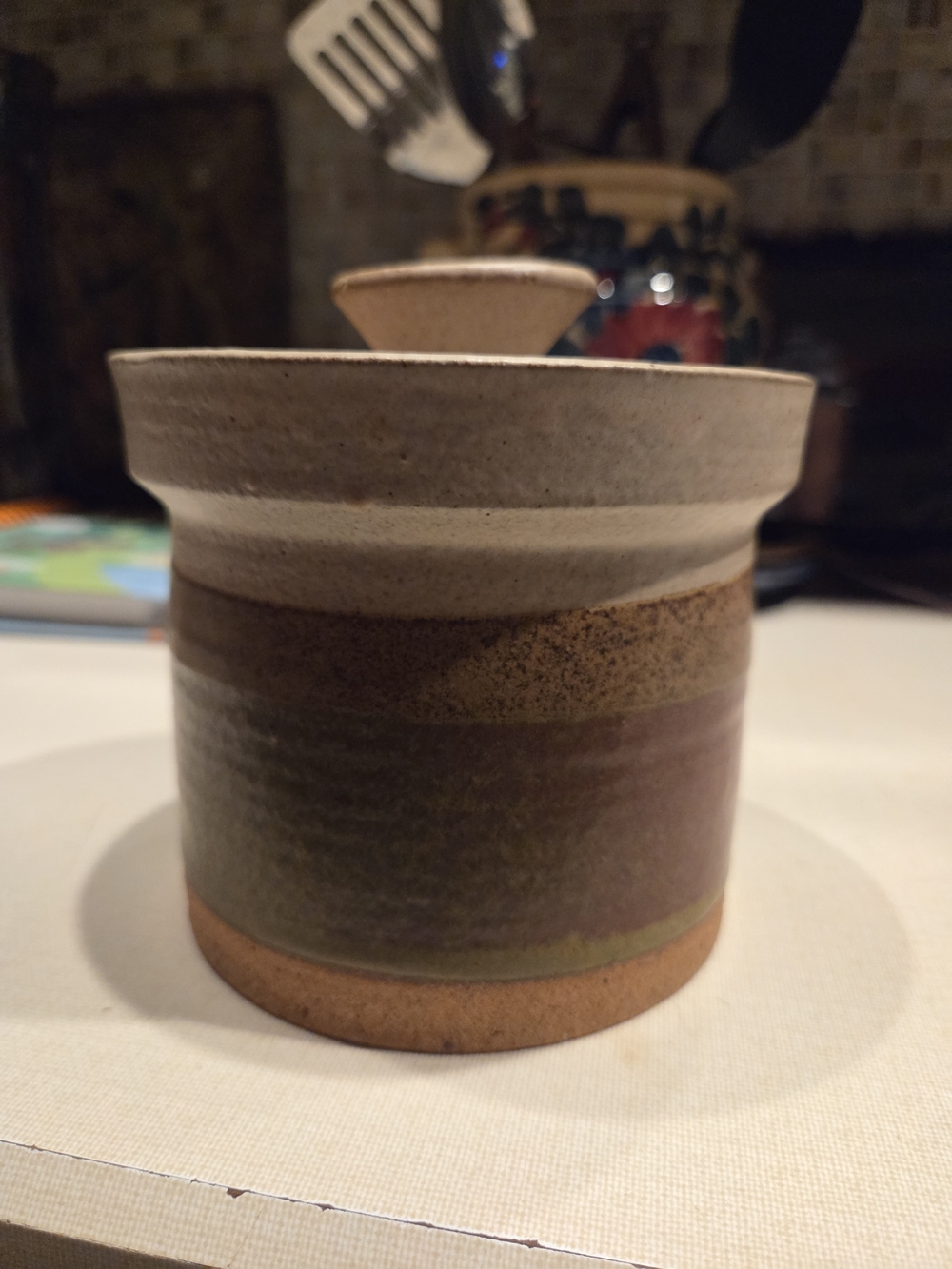 Reece Vintage Stoneware Pottery Canister in Brown and Cream